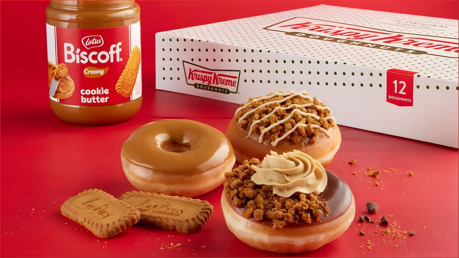 The Biscoff doughnuts are now available on the menu (Image via Krispy Kreme)