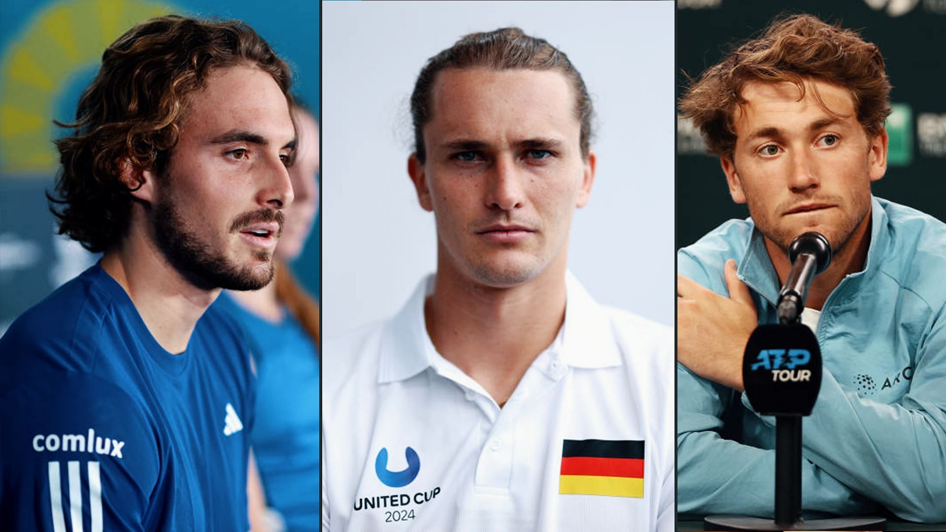 Stefanos Tsitsipas (L), Alexander Zverev (middle) and Casper Ruud (R)