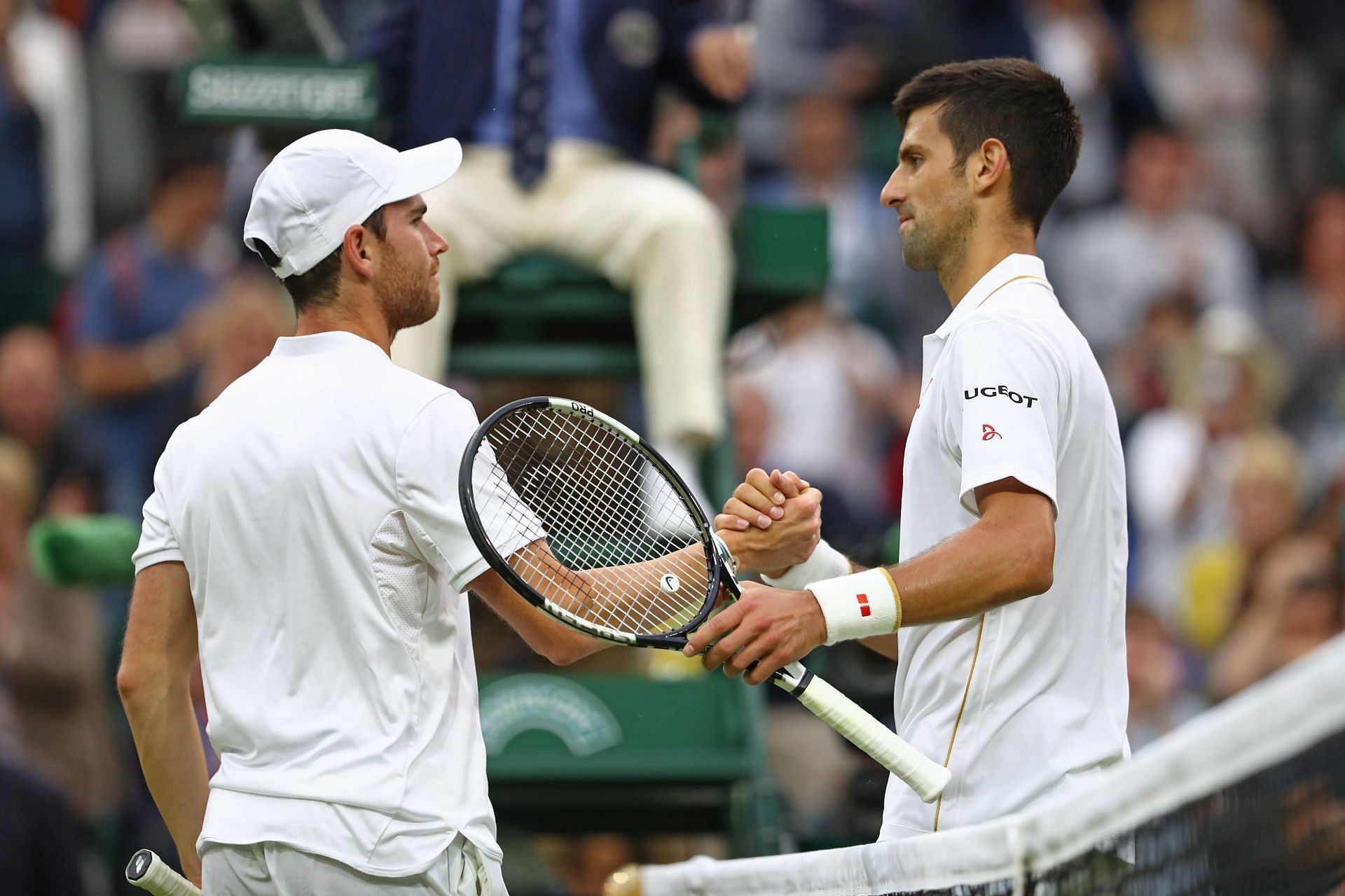 Novak Djokovic (right) has won all four of his meetings with Adrian Mannarino (left)