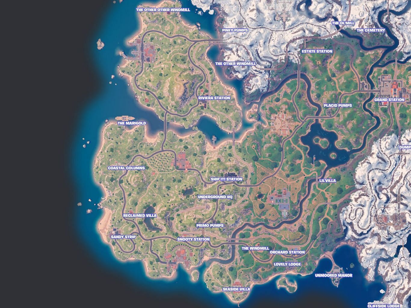 All Landmarks in Grass/Hill Biome in Chapter 5 Season 1 (Image via Fortnite.GG)