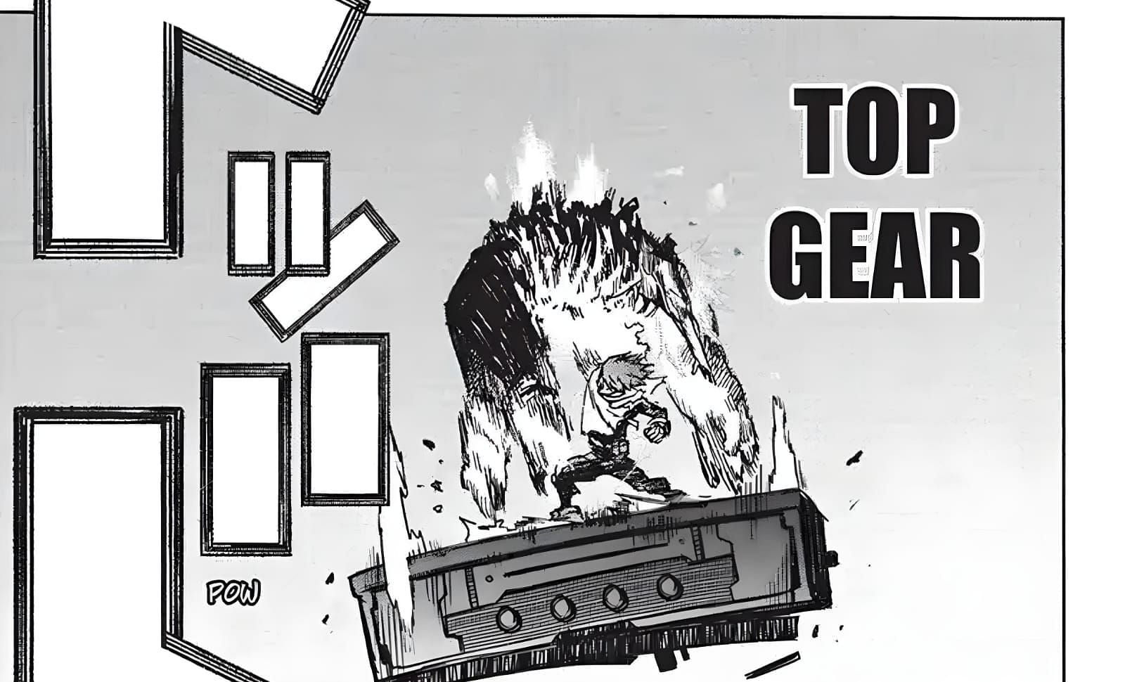 Deku using Top Gear against All for One (Image via Kohei Horikoshi/Shueisha)