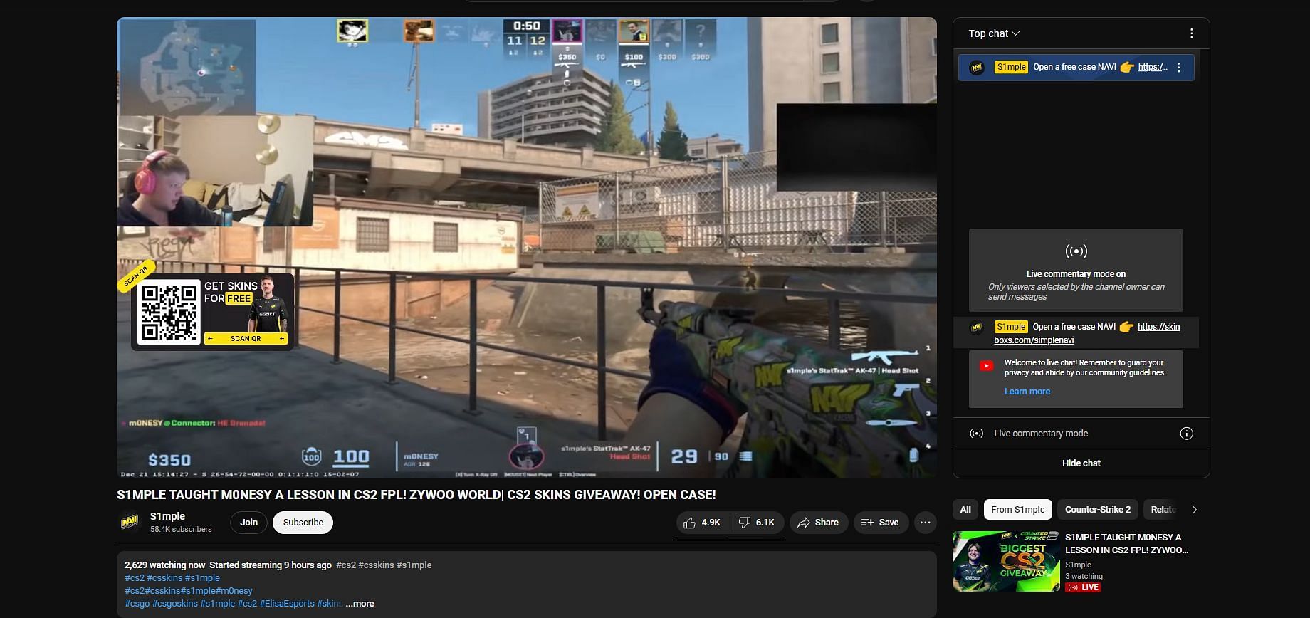 The fake channel with the livestream is still up (Image via S1mple/YouTube)