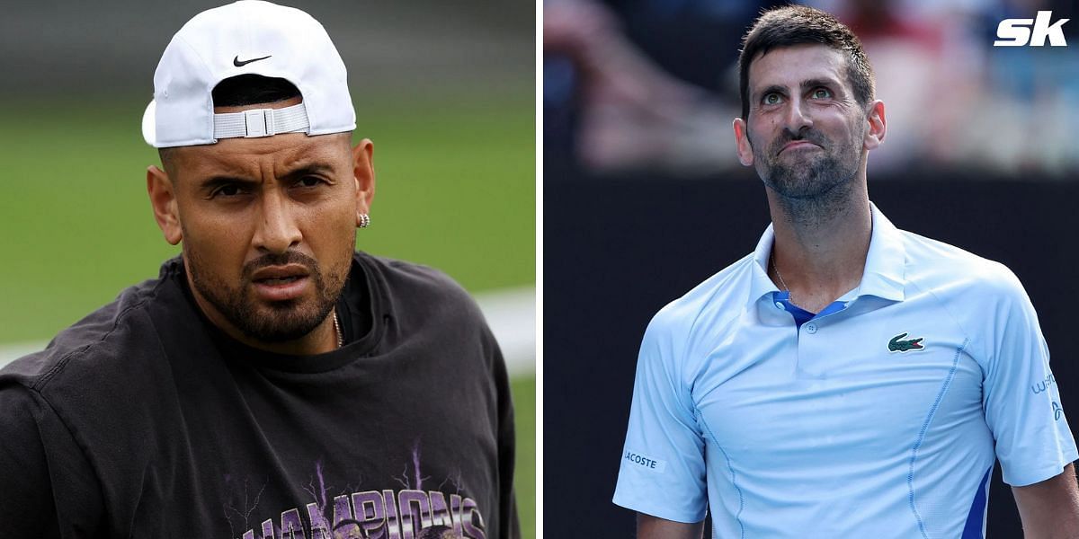 Nick Kyrgios (L) and Novak Djokovic