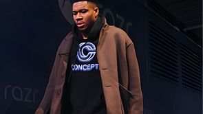 Giannis Antetokounmpo sports all-brown Nike ensemble with Concept's logo hoodie before New Year showdown against Pacers