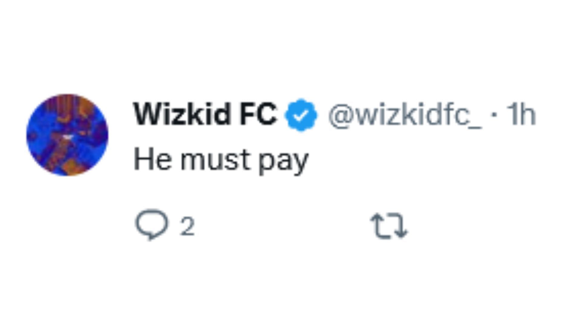 X users react as the Nigerian social media sensation said mean things about Wizkid&#039;s mother (Image via X / @wizkidfc_)
