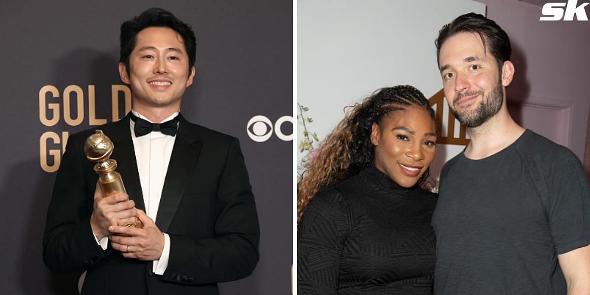 Steven Yeun (L) and Serena Williams with Alexis Ohanian (R)