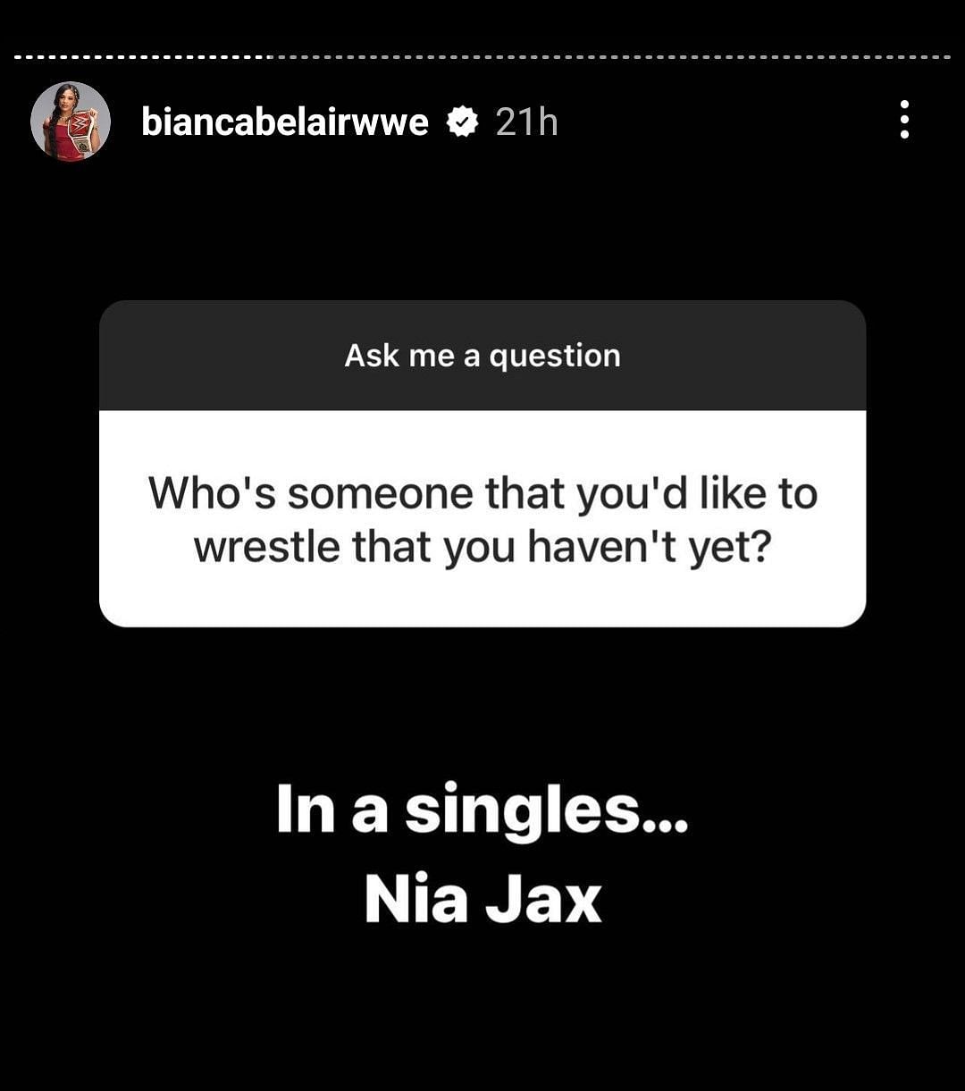 Screenshot of Bianca Belair&#039;s Instagram Stories post