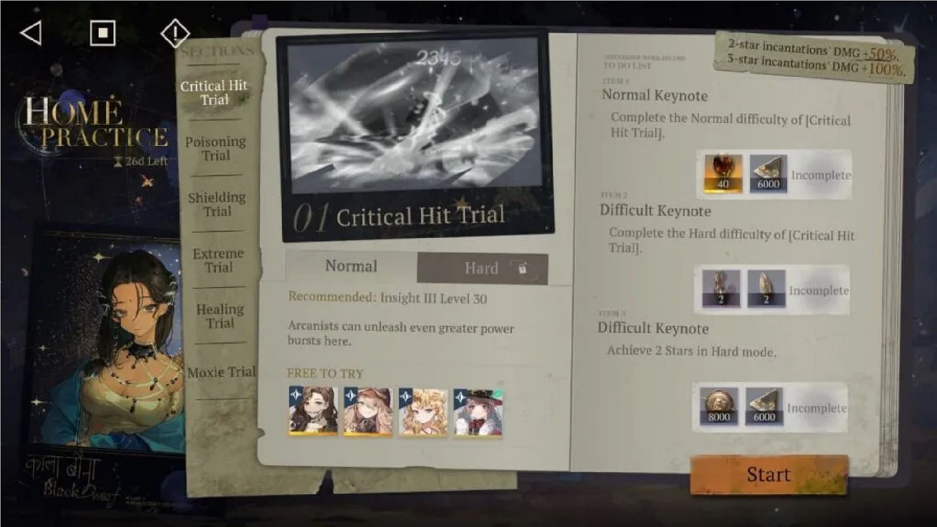 The Critical Hit Trial is the first trial of the Home Practice event (Image via Bluepoch)
