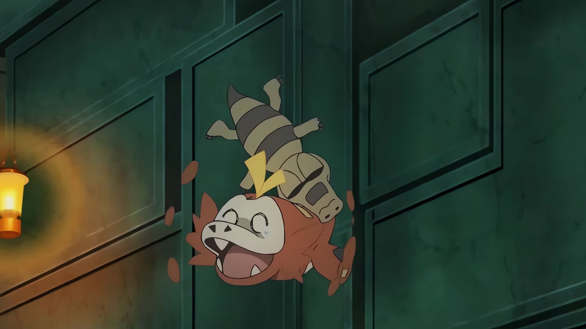 Sandile surprises Fuecoco in Pokemon Horizons Episode 37 (Image via The Pokemon Company)