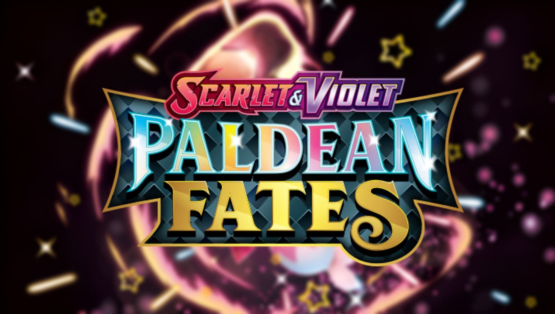 The logo of the Pokemon TCG Paldean Fates expansion.