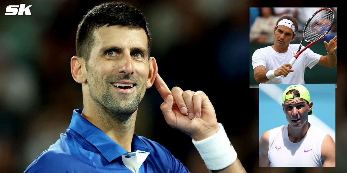 Novak Djokovic, Roger Federer (top inset), Rafael Nadal (bottom inset)