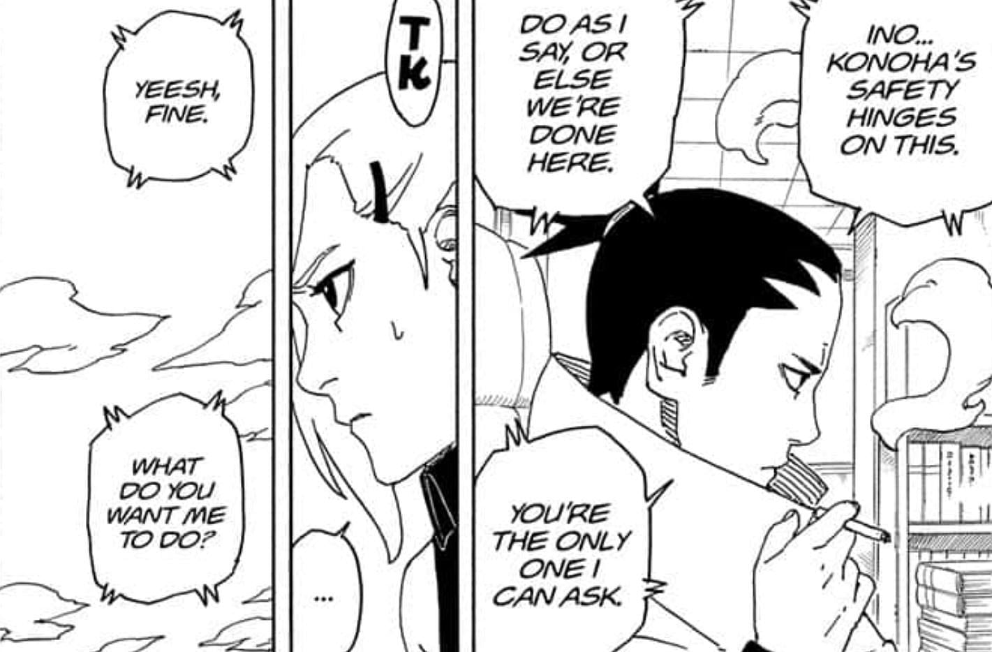 Shikamaru takes Ino&#039;s help as he realizes that his memories have been altered (Image via Shueisha)