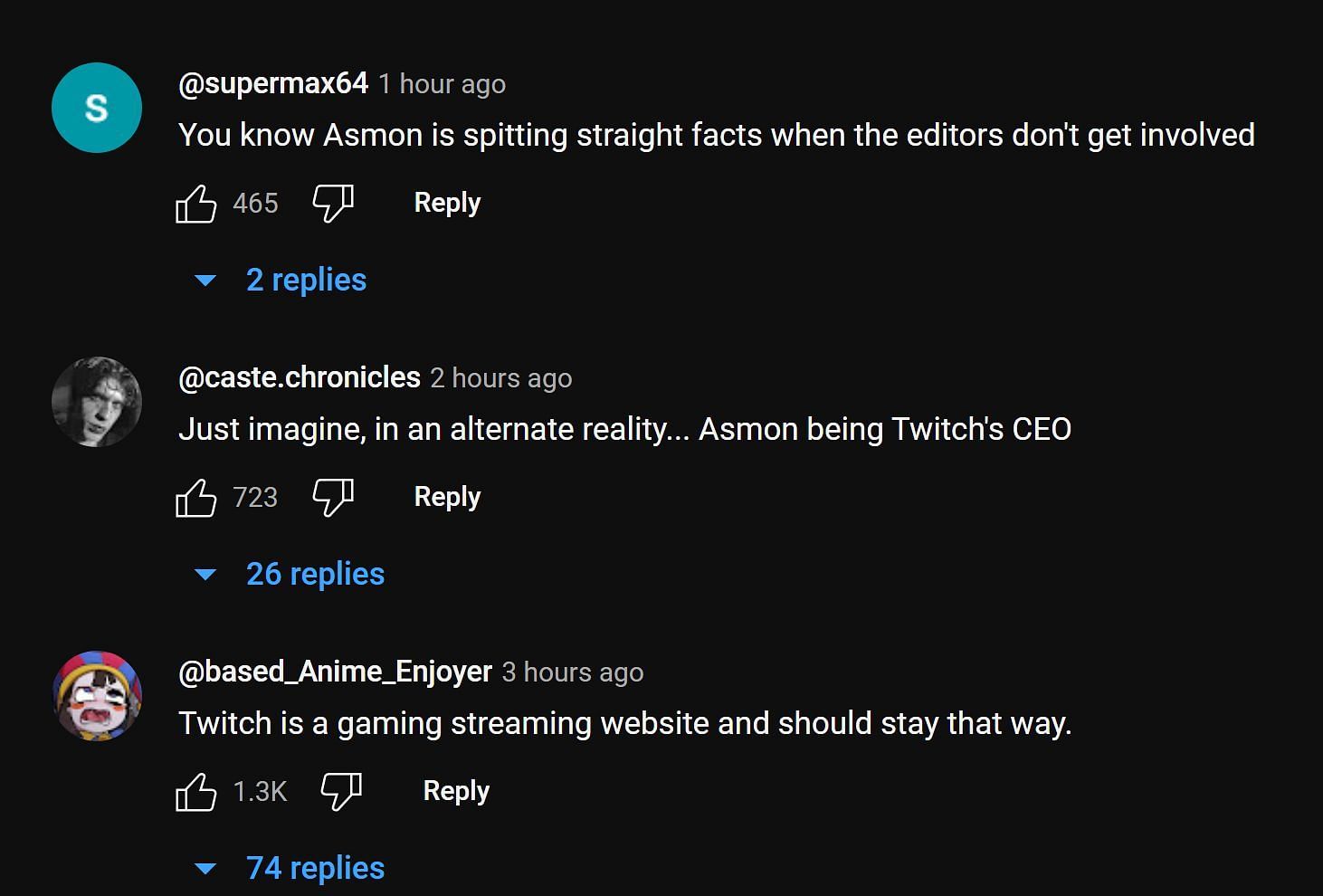 Fan reactions to the streamer&#039;s opinion (Image via Asmongold Clips/YouTube)