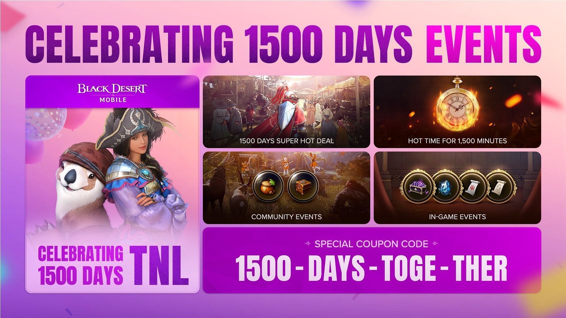 The 1500 days together coupon code brings many rewards for the Adventurers (Image via Pearl Abyss)