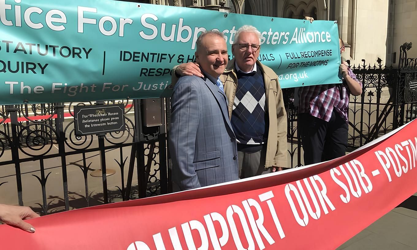 Lee Castleton (left) and Noel Thomas celebrate outside the Royal Courts of Justice (Image via X/ @CastletonLee)