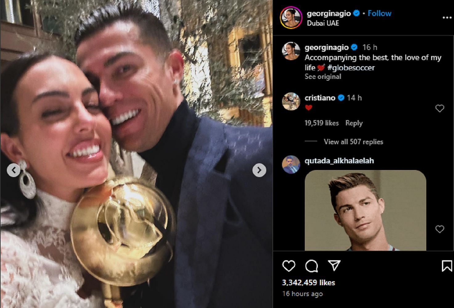 Georgina Rodriguez and Cristiano Ronaldo at the Globe Soccer Awards