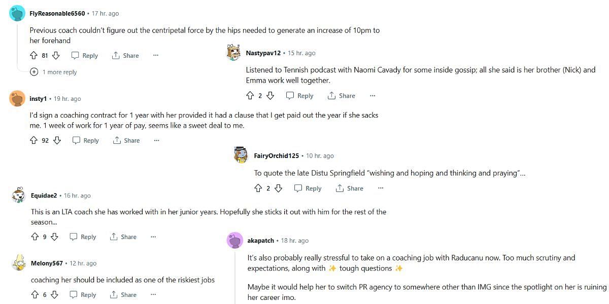 Reddit reactions to Emma Raducanu hiring new coach