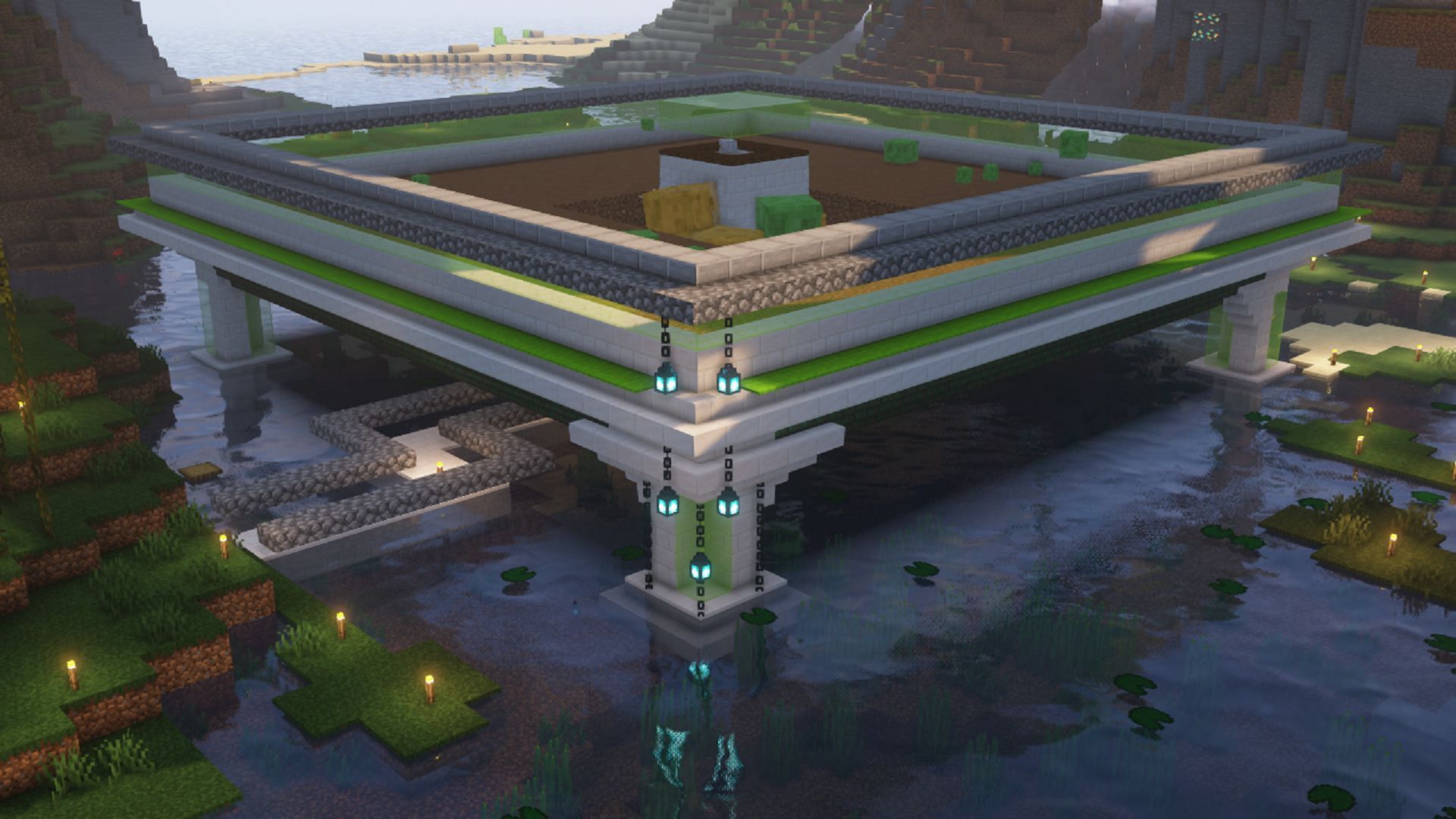 This well-built slime farm is only one such design that could be applied to mob farms in Minecraft (Image via MS-Gaming/Reddit)