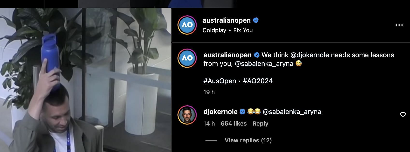Djokovic responds to a post about him at the Australian Open