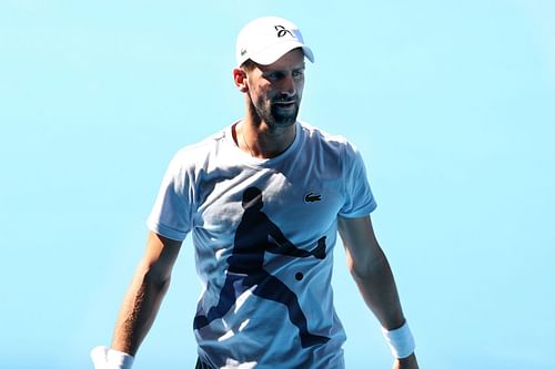 Novak Djokovic practicing ahead of the Australian Open