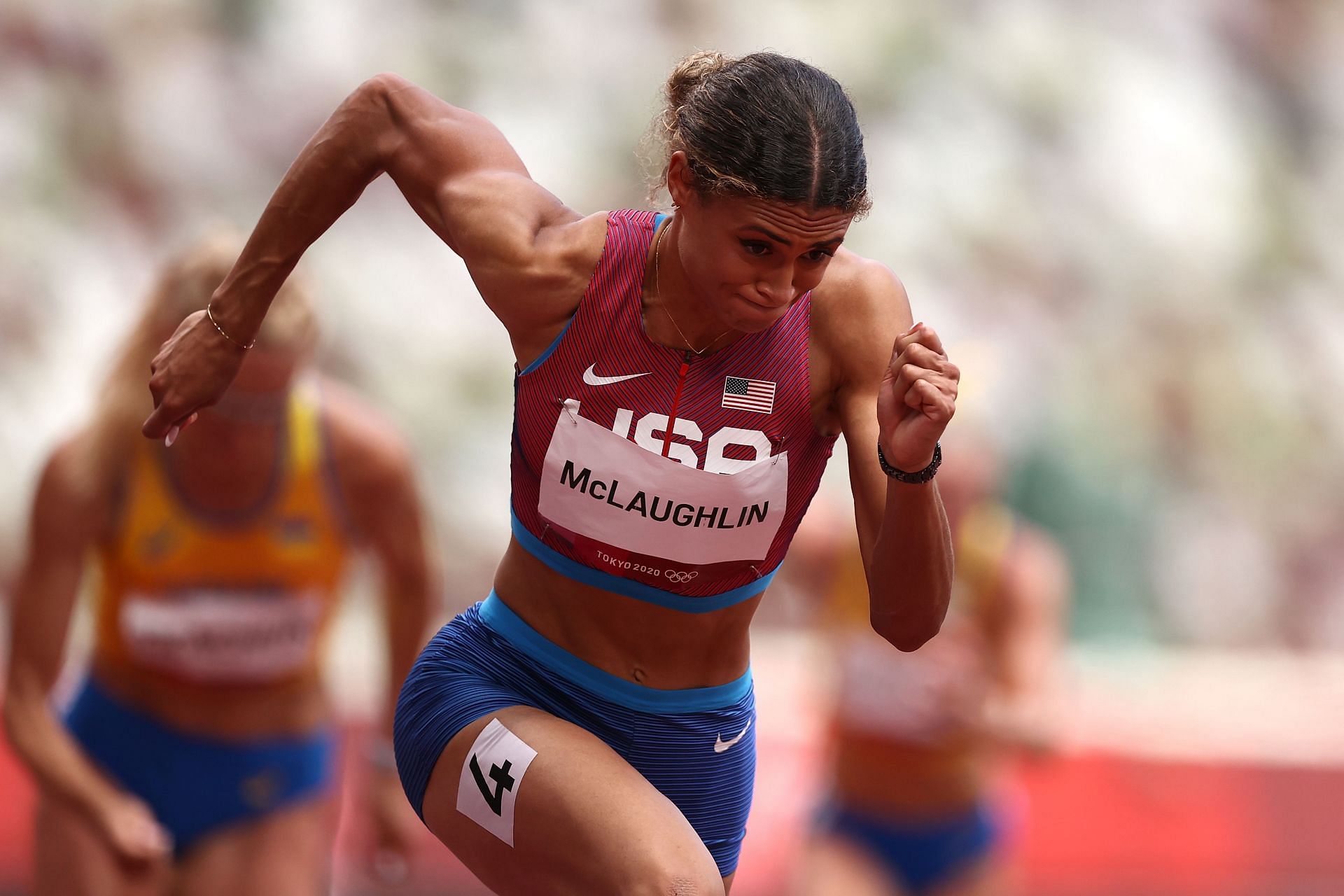 : Sydney McLaughlin of Team United States competes in the Women&#039;s 400m Hurdles Final at the 2020 Olympic Games in Tokyo, Japan.