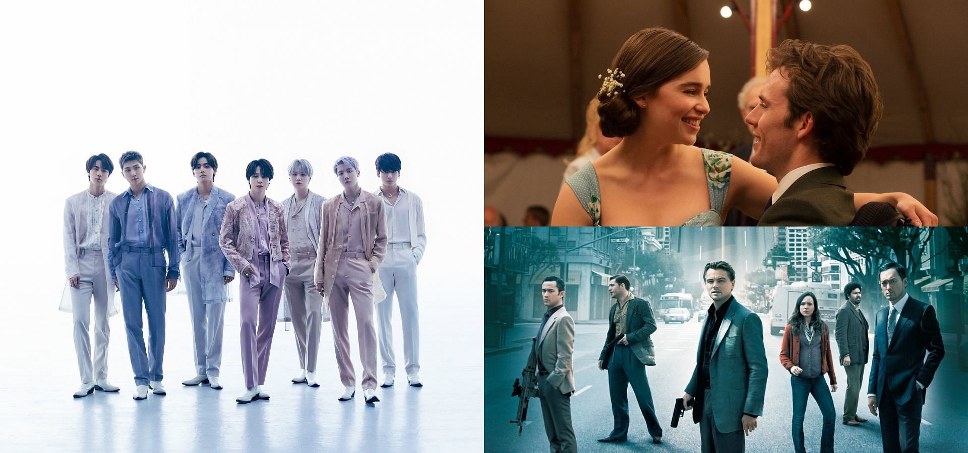BTS, Me Before You and Inception (Images Via BIGHIT MUSIC, @mebeforeyou/X, @MaxLayer_Studio/X)