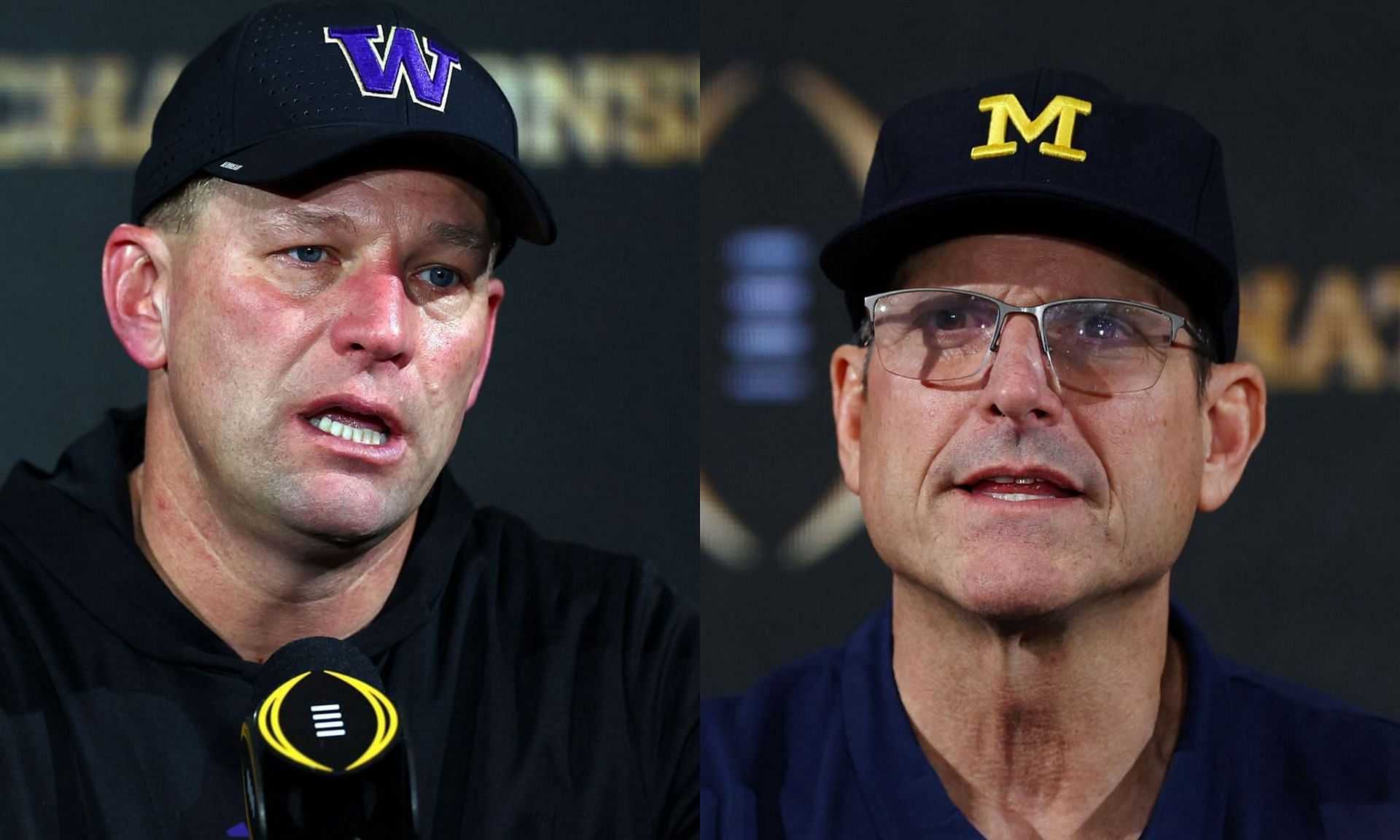 Kalen DeBoer (left), Jim Harbaugh (right)