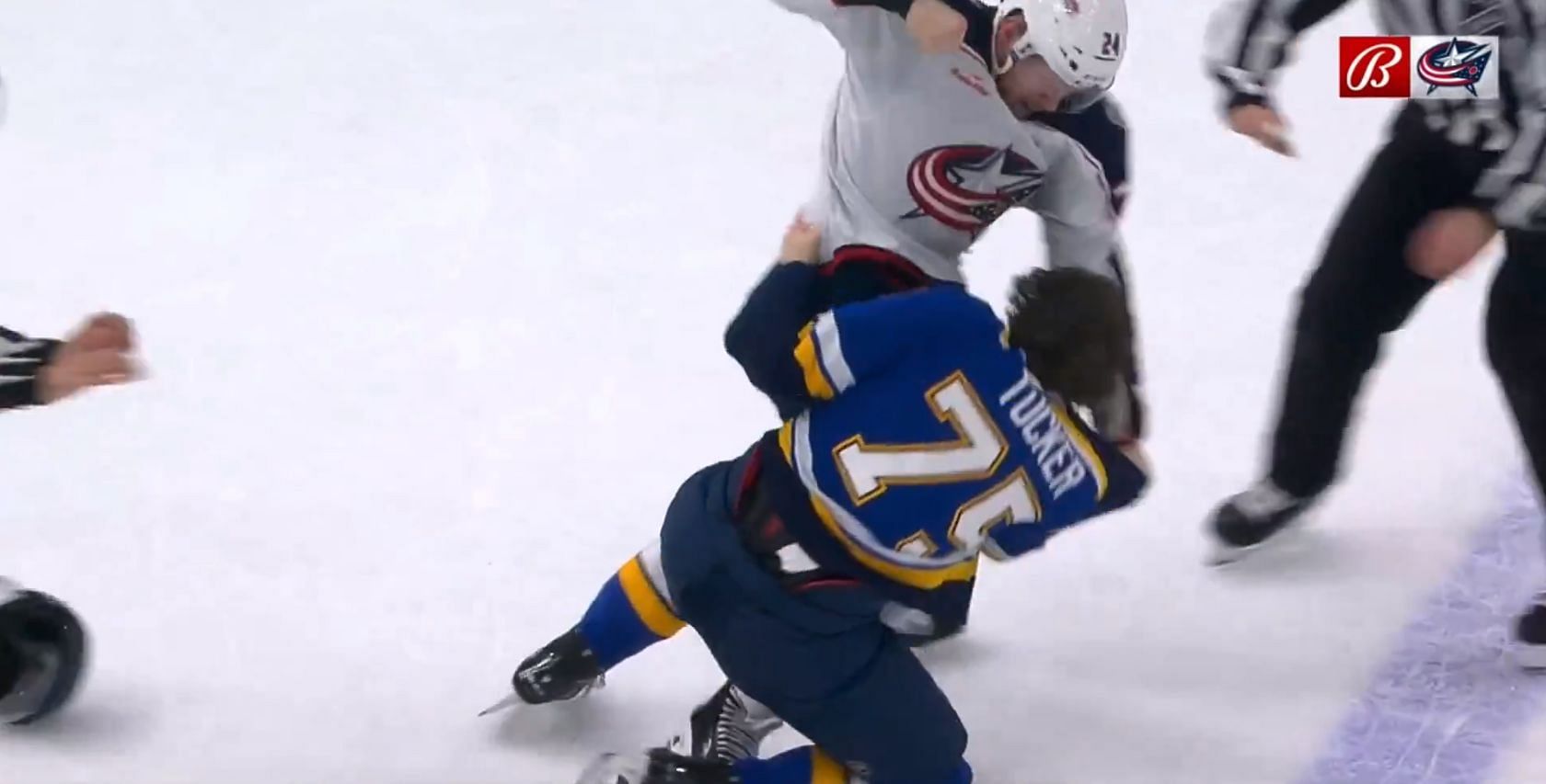 Mathieu Olivier lands a blow during a fight against Tyler Tucker