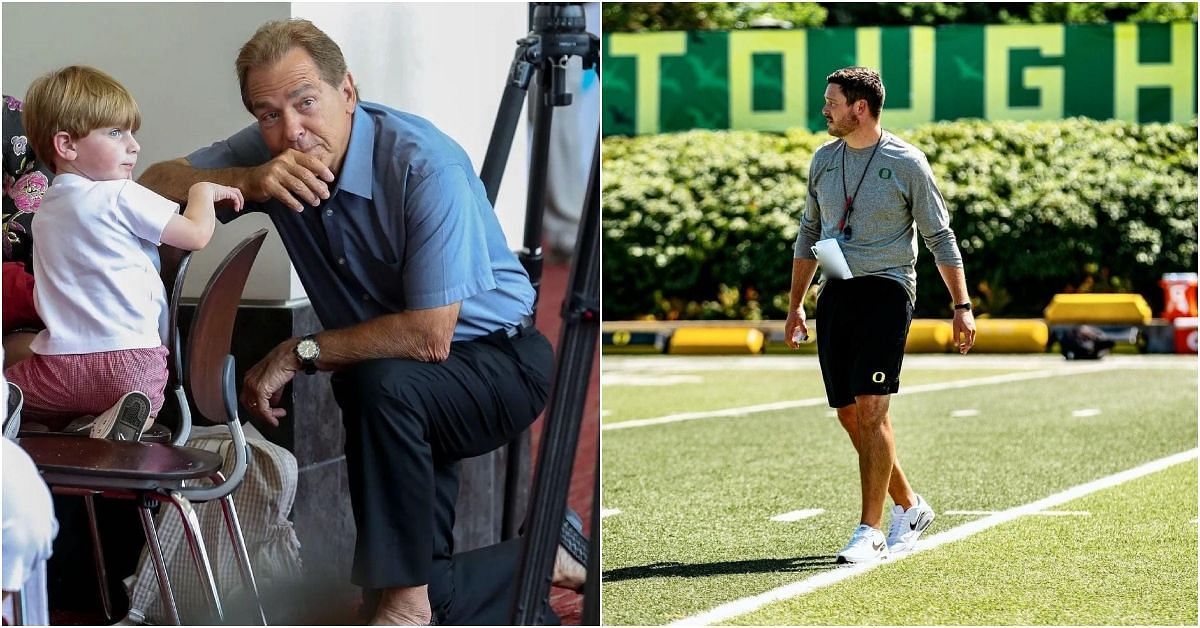 Oregon head coach Dan Lanning and former Alabama HC Nick Saban