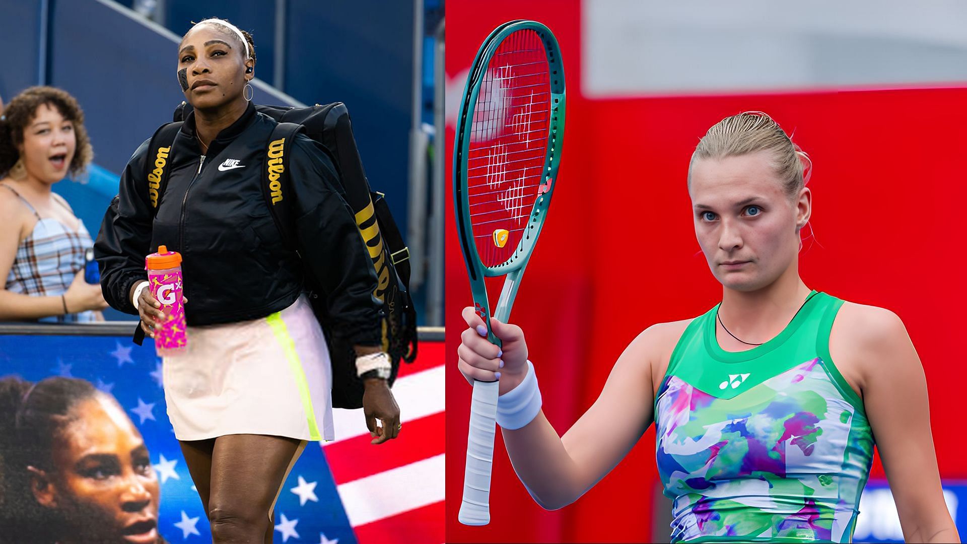 Serena Williams (L) and Dayana Yastremska (R)