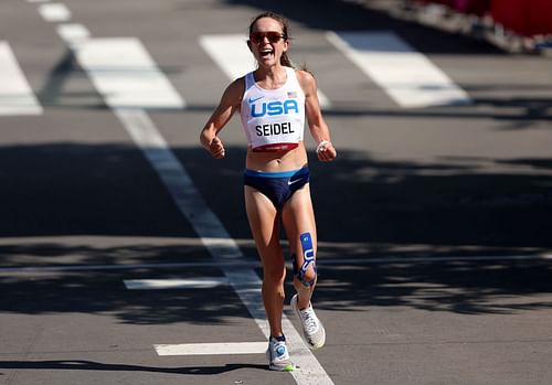 Molly Seidel clinched the bronze medal in the Women's Marathon Final at the Summer Games in Tokyo (Photo by Lintao Zhang/Getty Images)