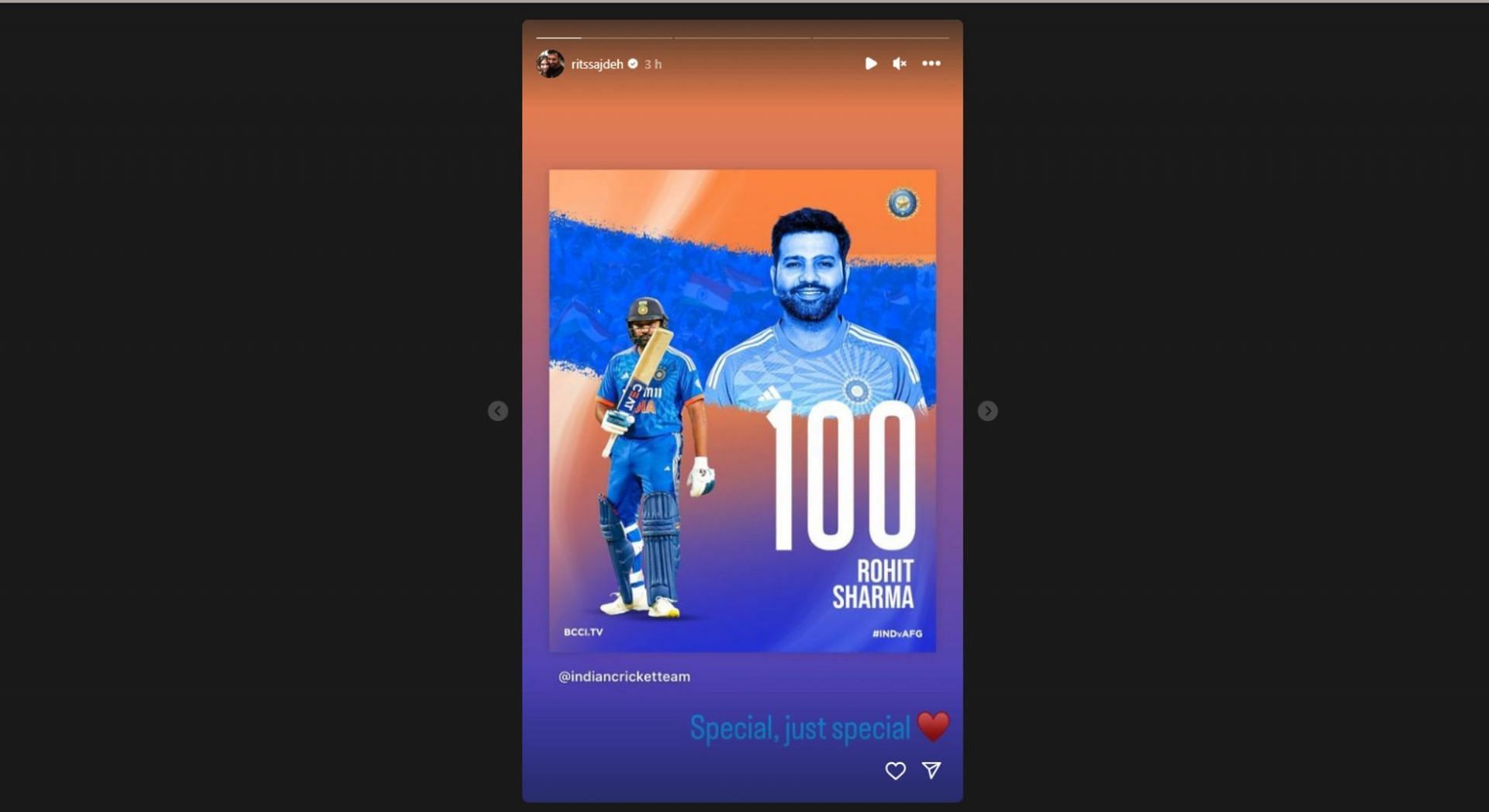 Ritika Sajdeh's latest Instagram post for Rohit Sharma.