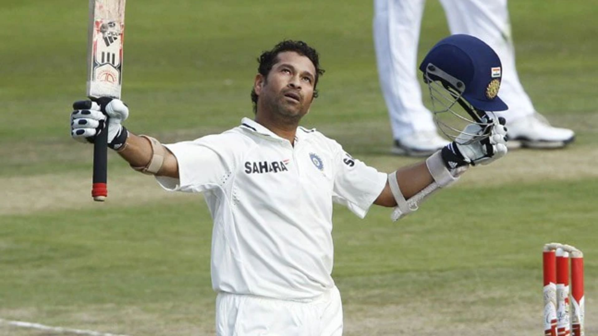 Sachin Tendulkar celebrates after scoring his 50th Test hundred