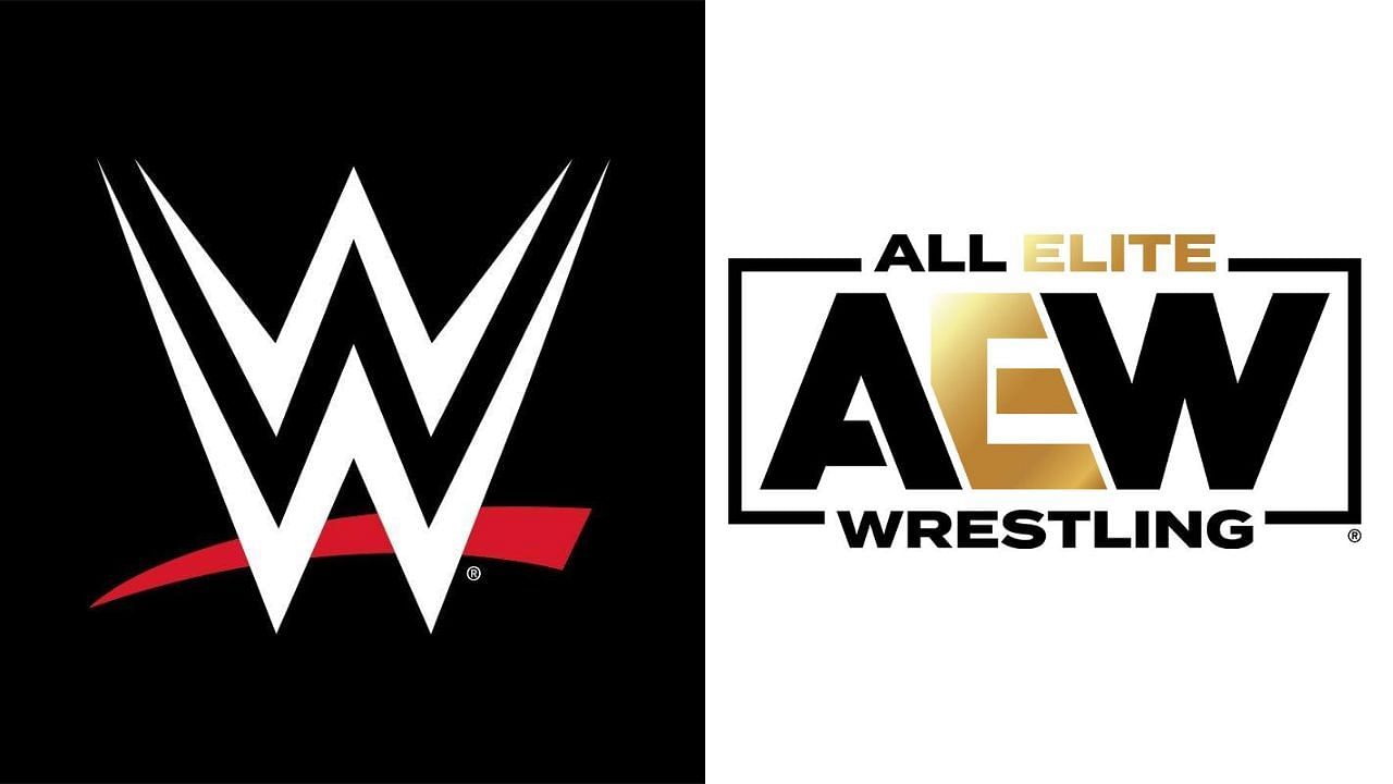 WWE logo (left) and AEW logo (right)