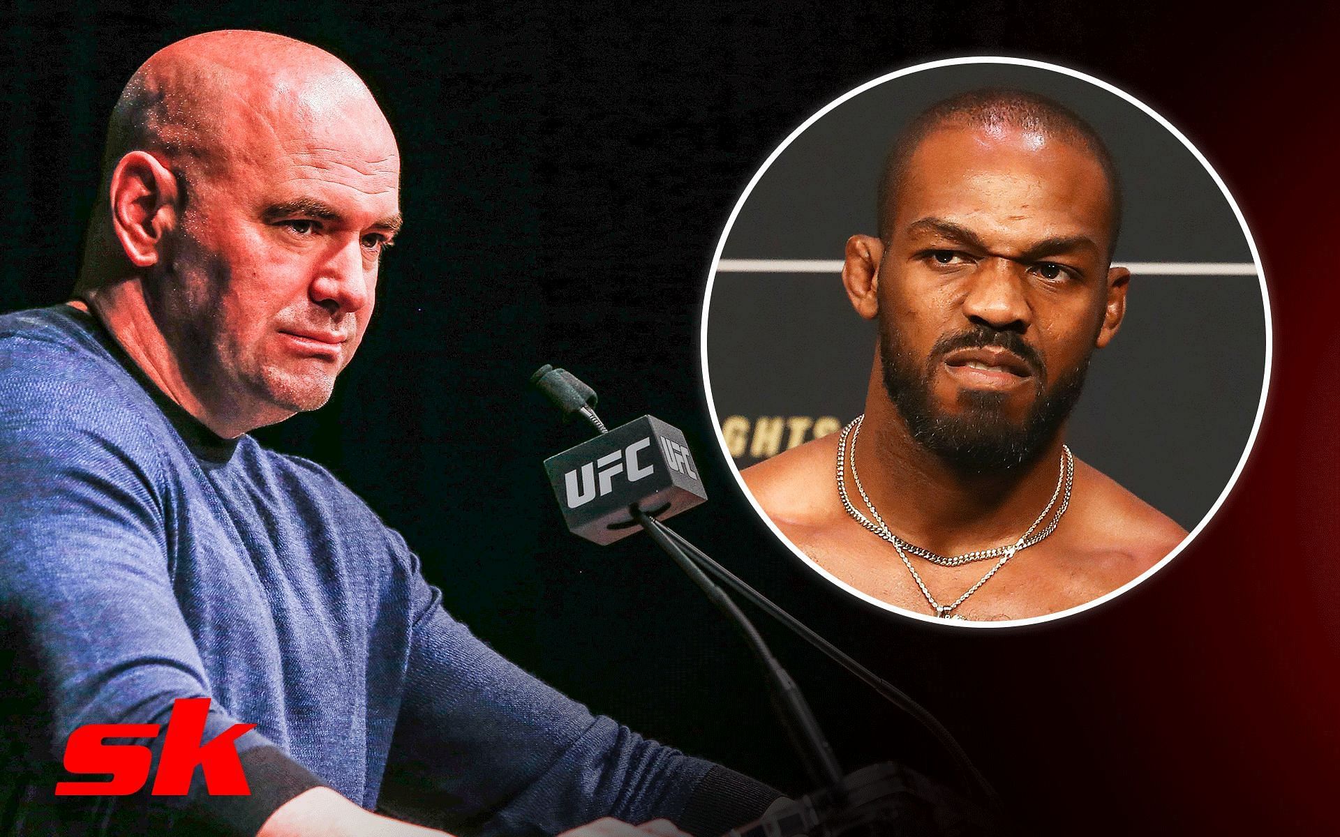 Dana White (left) blasts Jon Jones (right) in a recently revealed DM chain [Image courtesy Getty Images]
