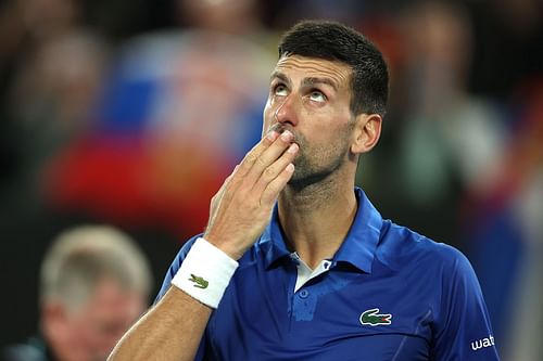 Novak Djokovic celebrates a win : Day 6