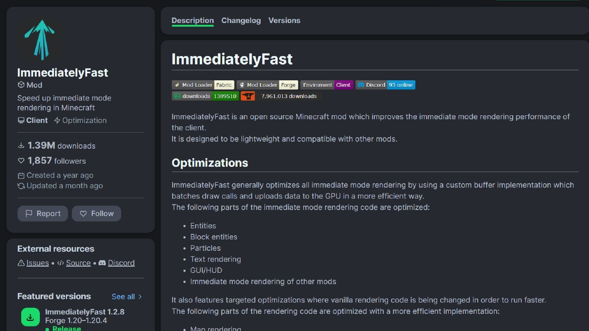 ImmediatelyFast optimizes many of Minecraft&rsquo;s rendering capabilities (Image via RaphiMC/Modrinth)