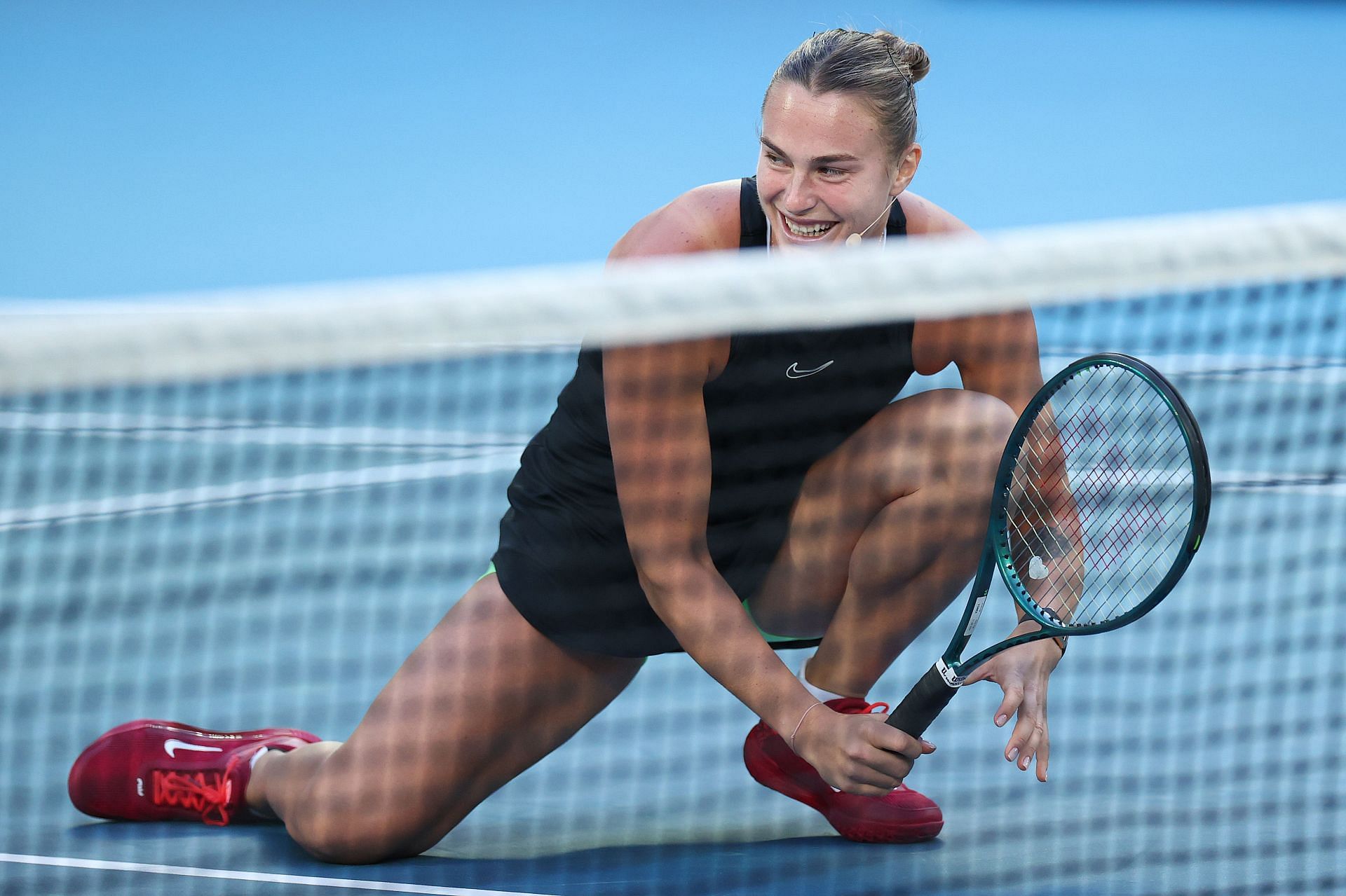 Aryna Sabalenka practicitng ahead of the 2024 Australian Open.