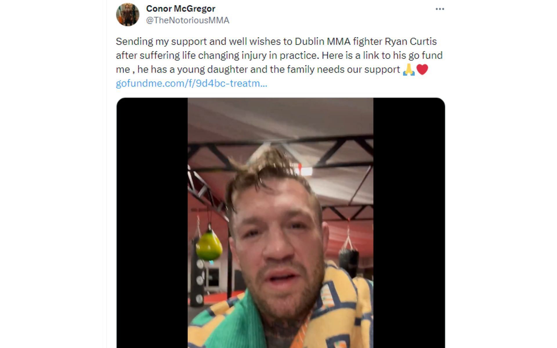 Tweet regarding Ryan Curtis [Image courtesy: @TheNotoriousMMA - X]