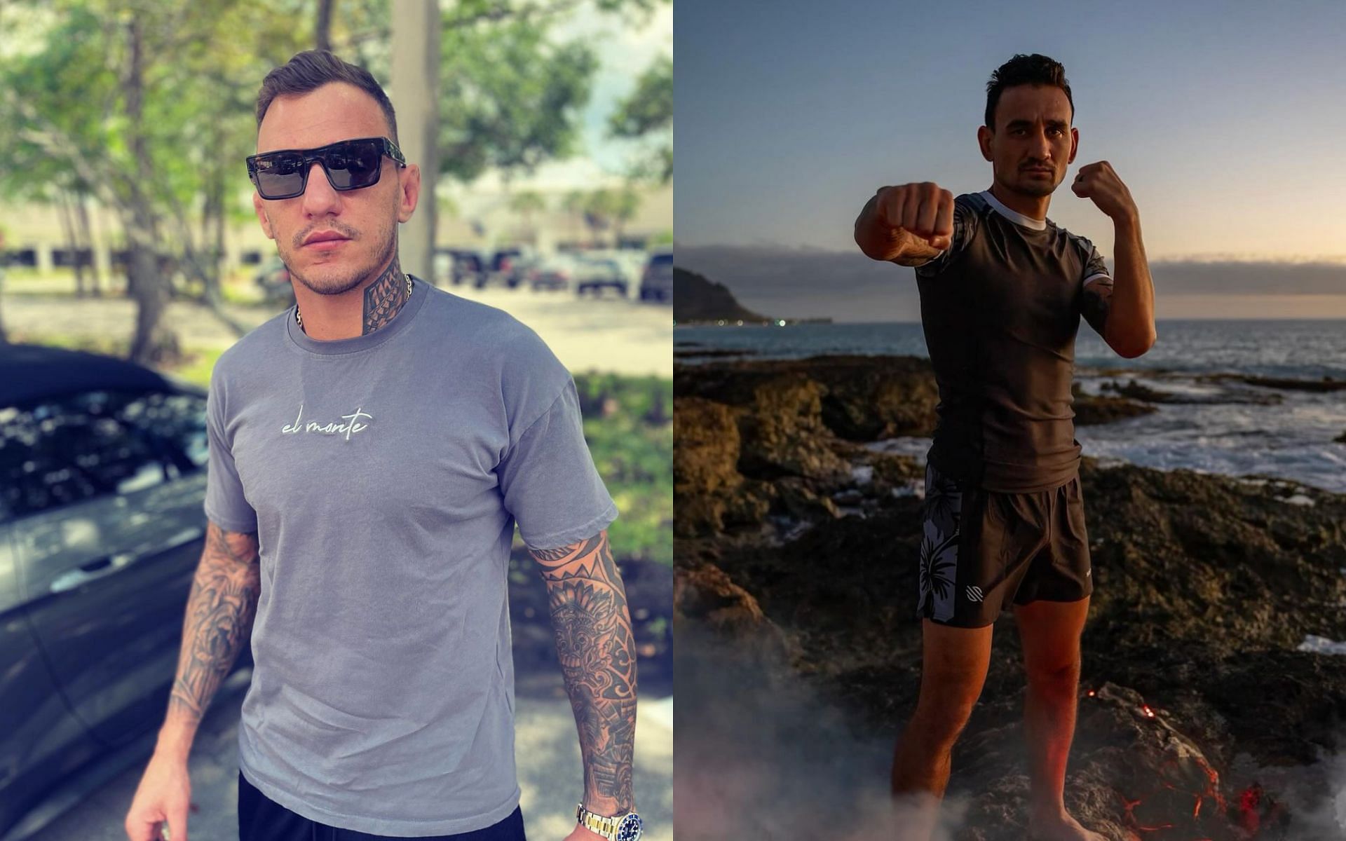 Renato Moicano (left) explains desire for Max Holloway (right) to win UFC 300 bout [Photo Courtesy @renato_moicano_ufc and @blessedmma on Instagram]