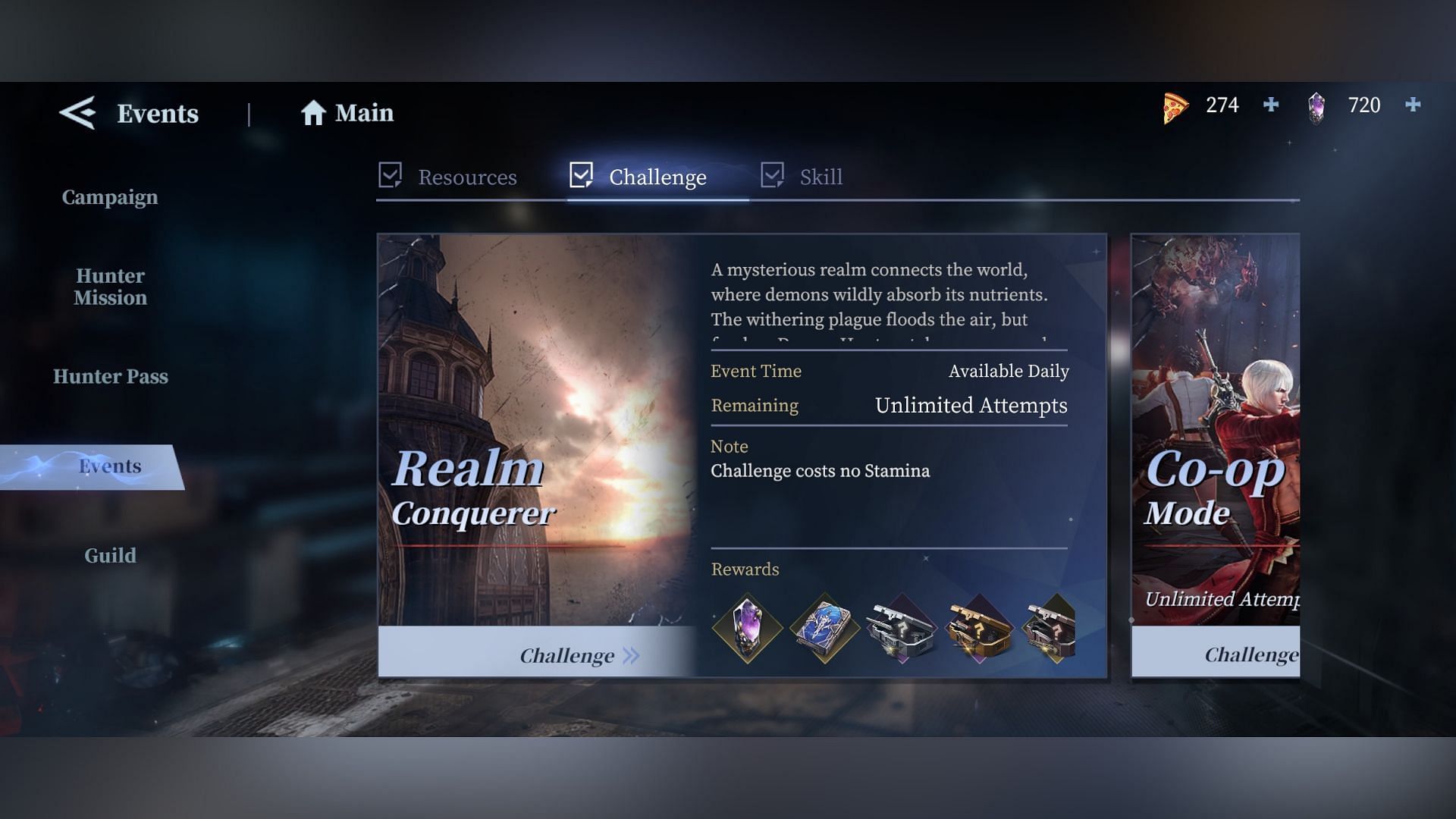 Play various game modes to farm free Gems in Devil May Cry Peak of Combat. (Image via Nebula Joy)