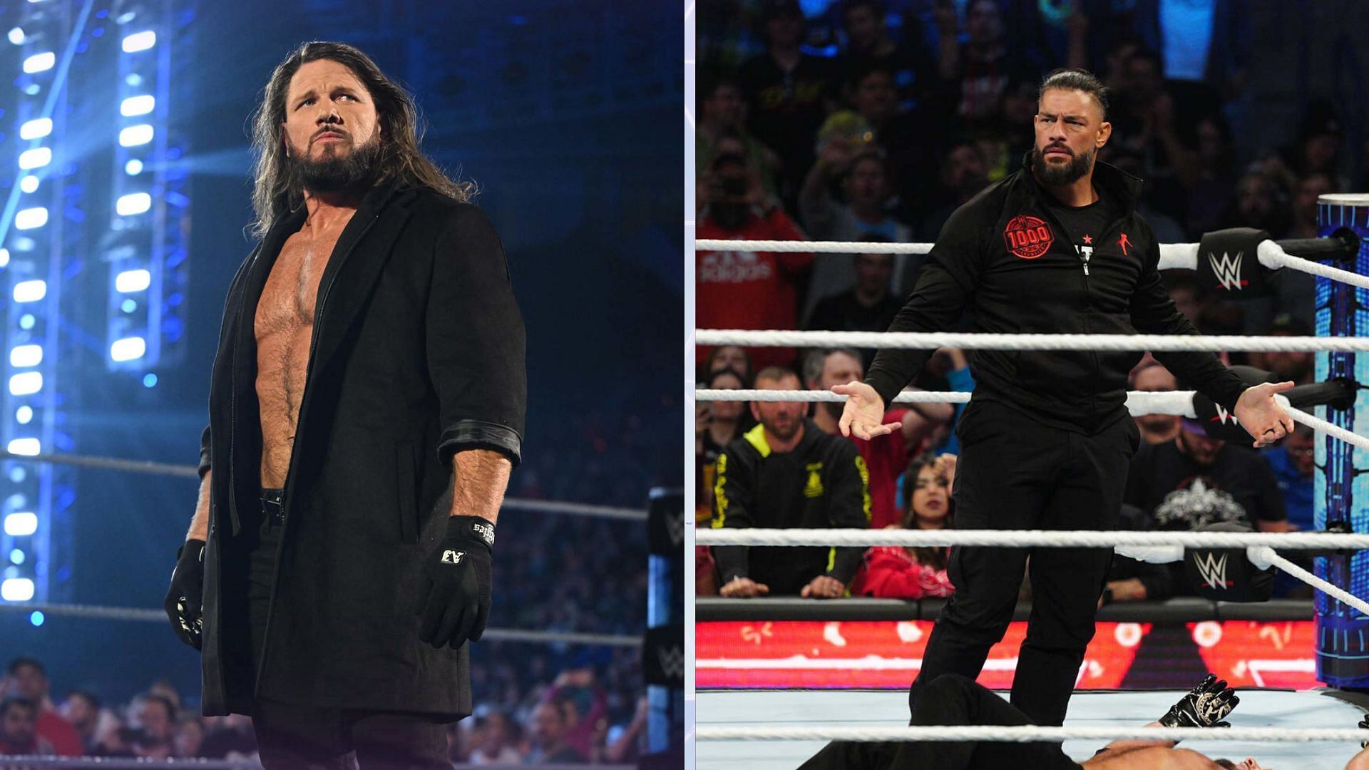 AJ Styles (left); Roman Reigns (right)