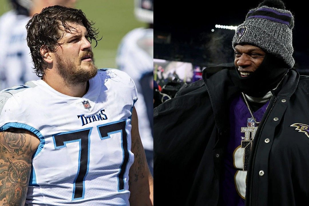 Taylor Lewan, left, Lamar Jackson, right 