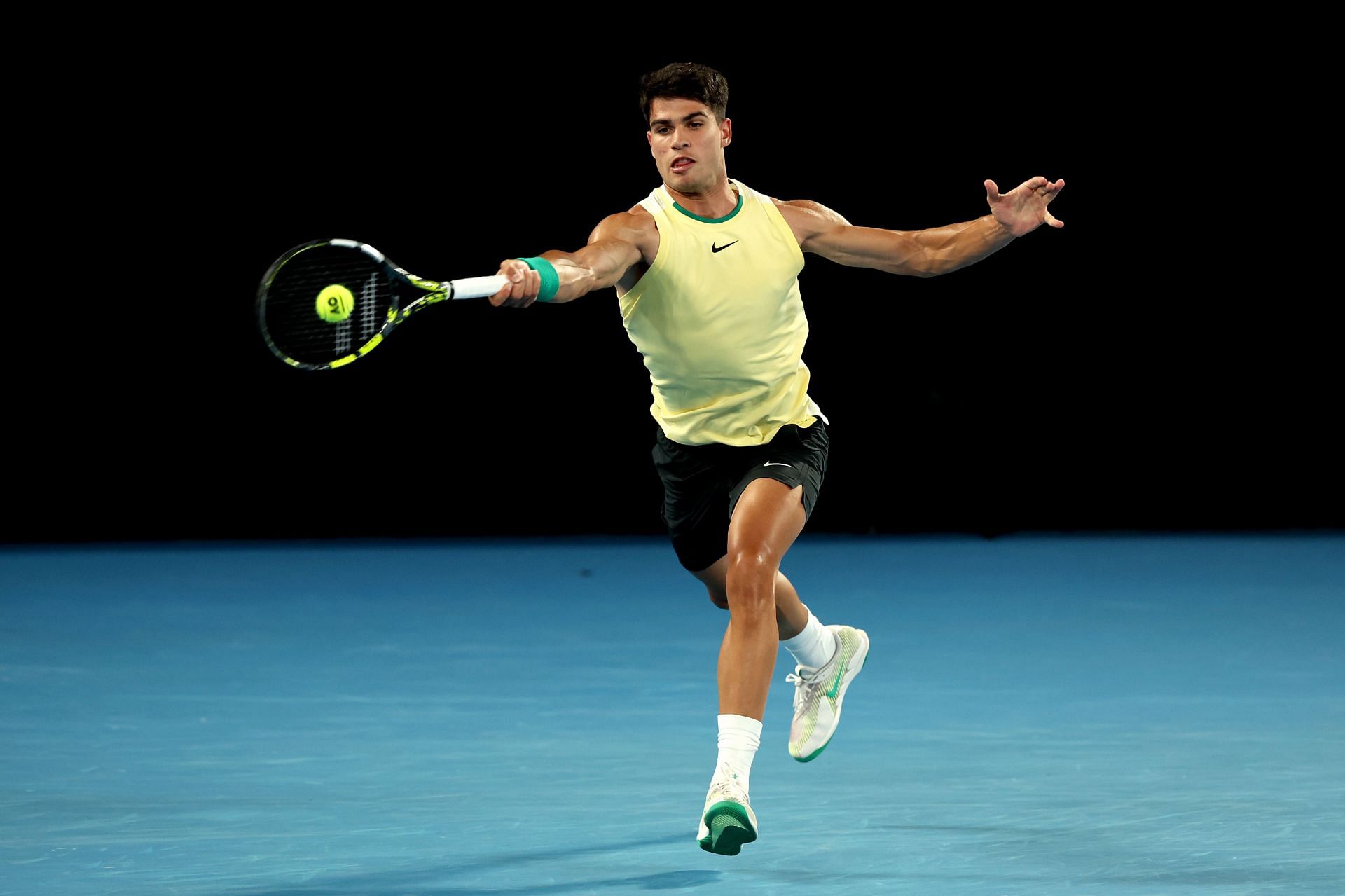 Carlos Alcaraz during his first-round match against Richard Gasquet at the 2024 Australian Open - Getty Images