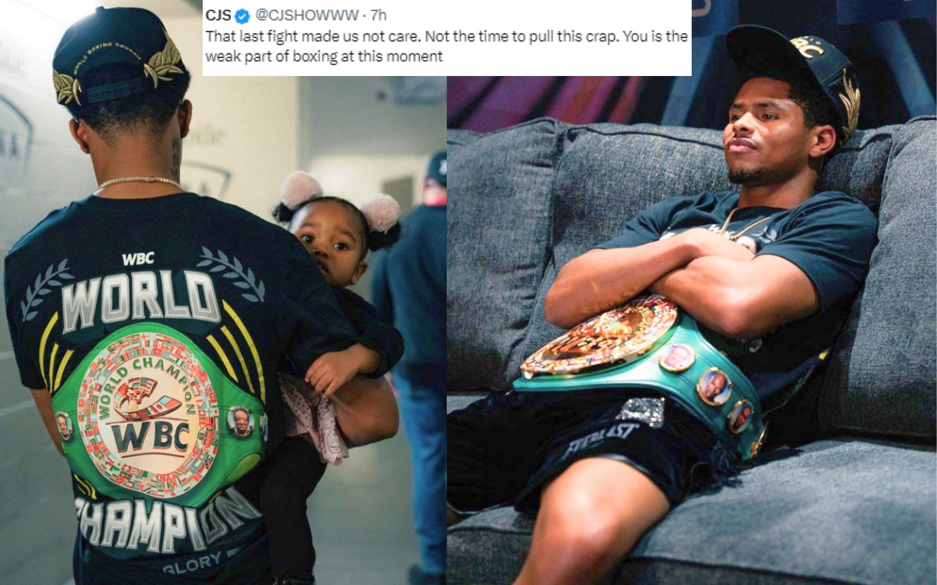 Shakur Stevenson (left and right) left fans entertained by his apparent retirement announcement [Images Courtesy: @shakurstevenson on Instagram]