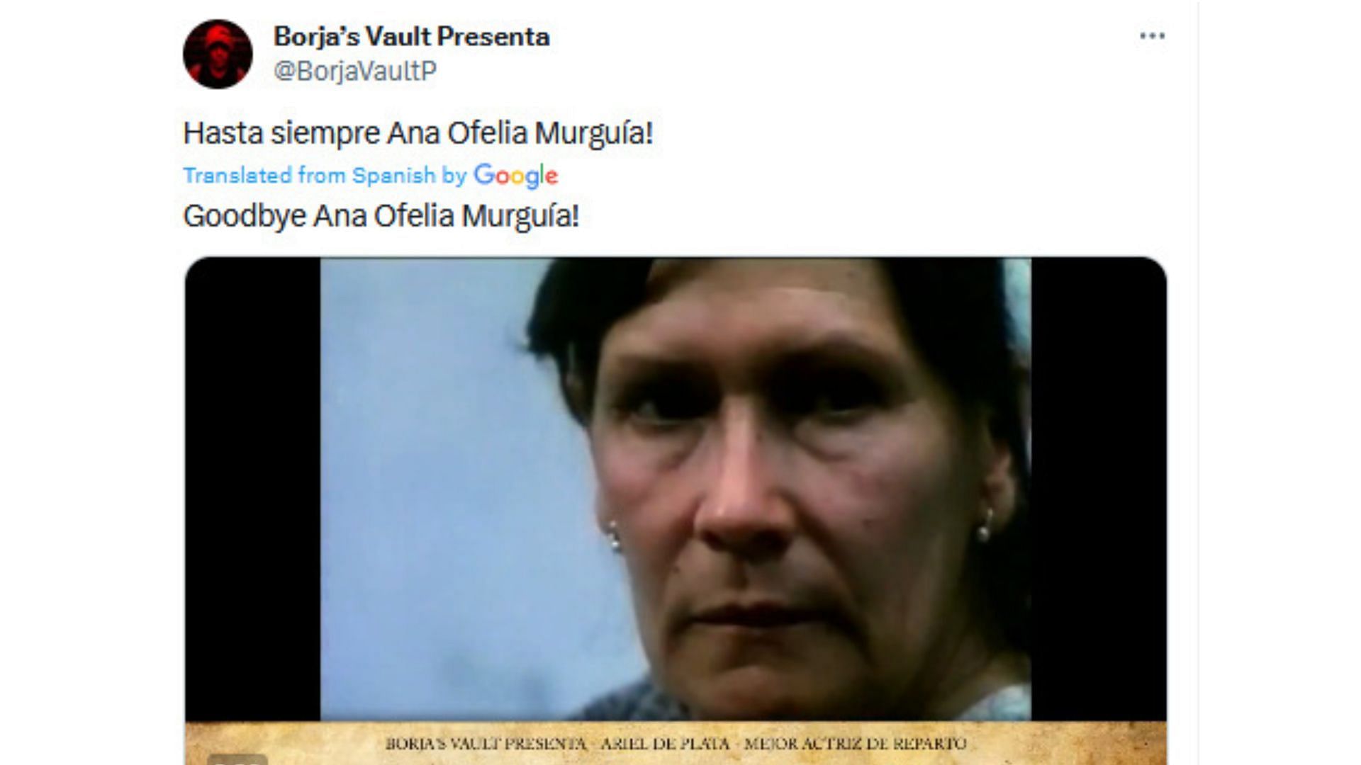 Fans pay tribute as famous Mexican actress, Murguia, dies (Image via X / @BorjaVaultP)