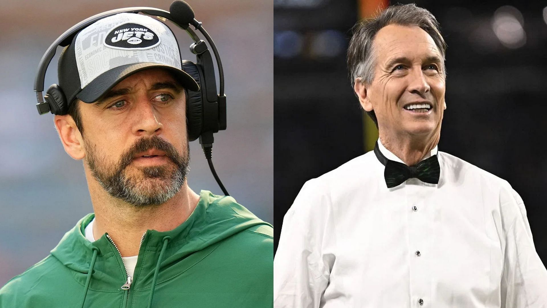 New York Jets quarterback Aaron Rodgers and Sunday Night Football color commentator Cris Collinsworth