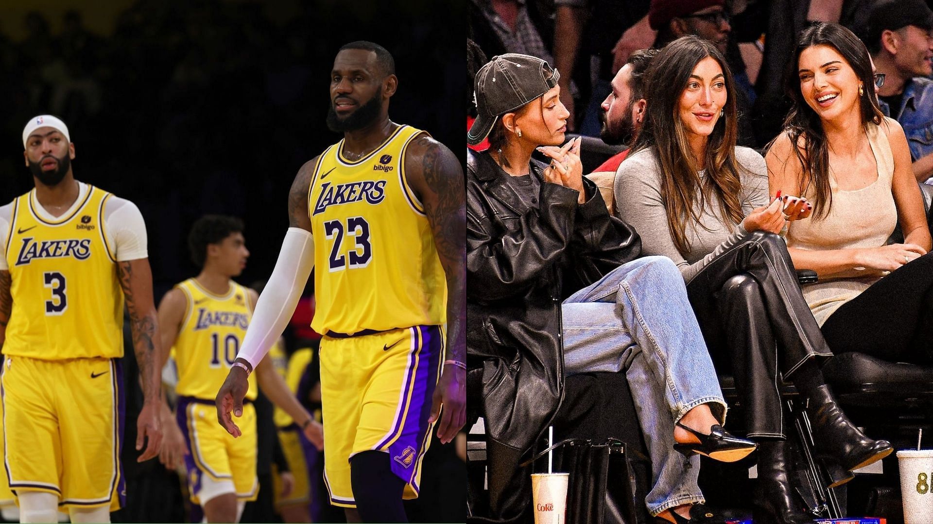 Hailey Bieber, Kendall Jenner, and Sarah Staudinger in attendance at the LA Lakers-OKC Thunder matchup