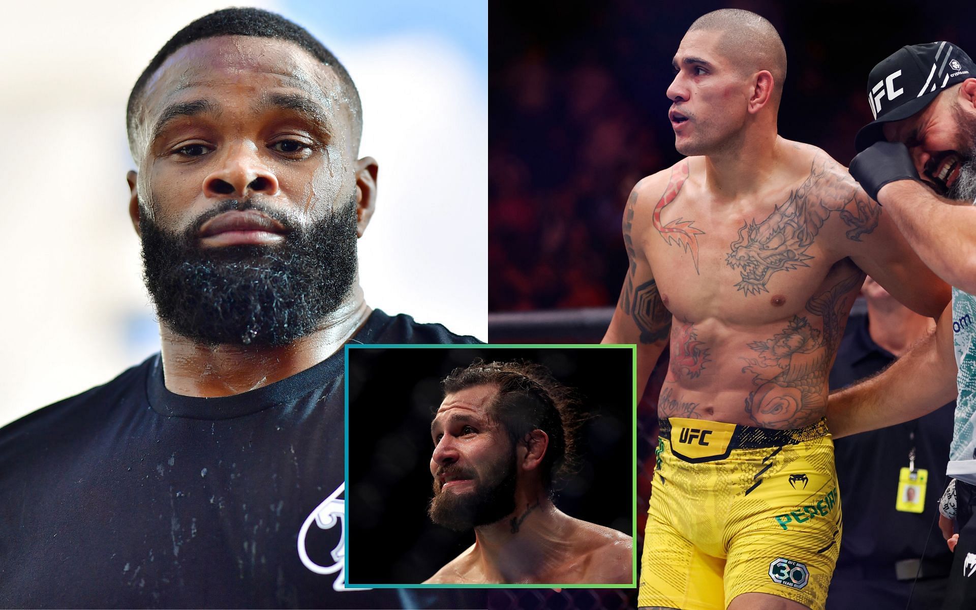 Tyron Woodley (left), Jorge Masvidal (center), Alex Pereira (right) [Image credits: Getty Images]