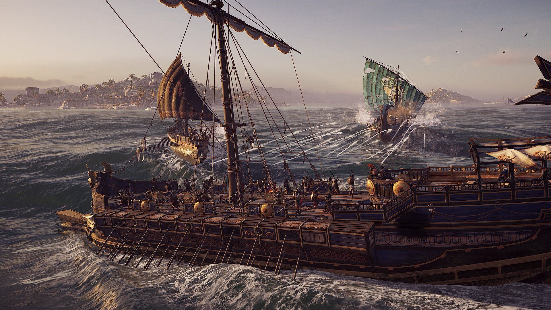 Naval warfare in Odyssey takes place in the daunting waters of the Aegean Sea (Image via Ubisoft)